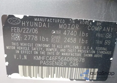 2006 Hyundai Azera Limited/Se z USA, uszkodzony, nr VIN KMHFC46F56A089678